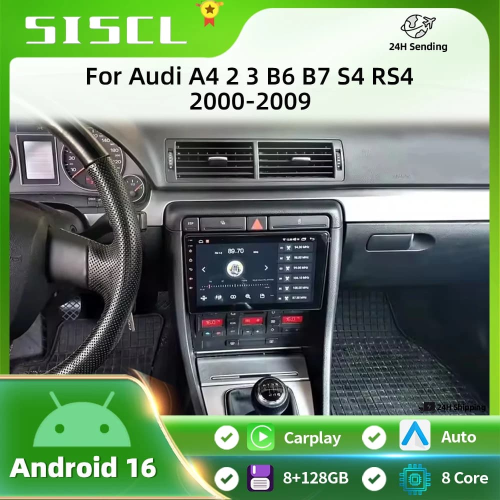 Autoradio Android 16 per Audi A4 B6 B7 S4 RS4 SEAT Exeo 2002 - 2009, lettore GPS stereo 5G WIFI Carplay con touchscreen 2din.