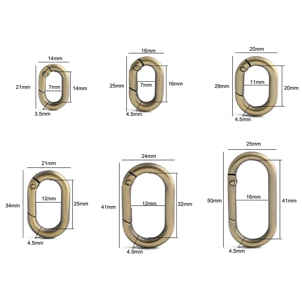20PCS 13mm 16mm 20mm 25mm 32mm 40mm O Ring Carabiner Clips Oval Spring For Bag Strap Snap Rings Hook Connect Keyring Accessories