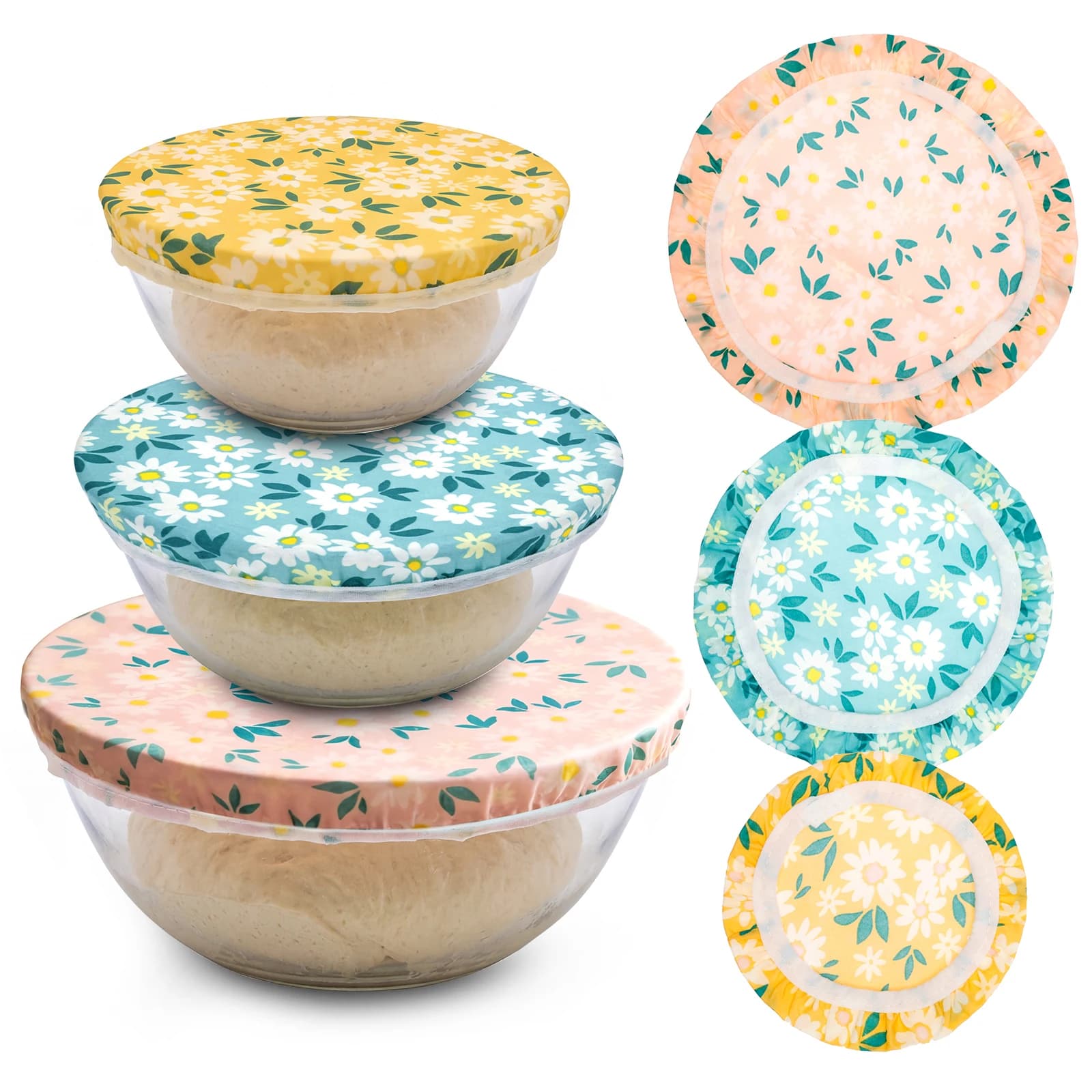 Set di 3 Coperture per Ciotole in Cotone e Cera d'Api, Coperture per Alimenti Riutilizzabili con Bordo Elastico per Fermentazione della Pasta Madre e Conservazione in Cucina