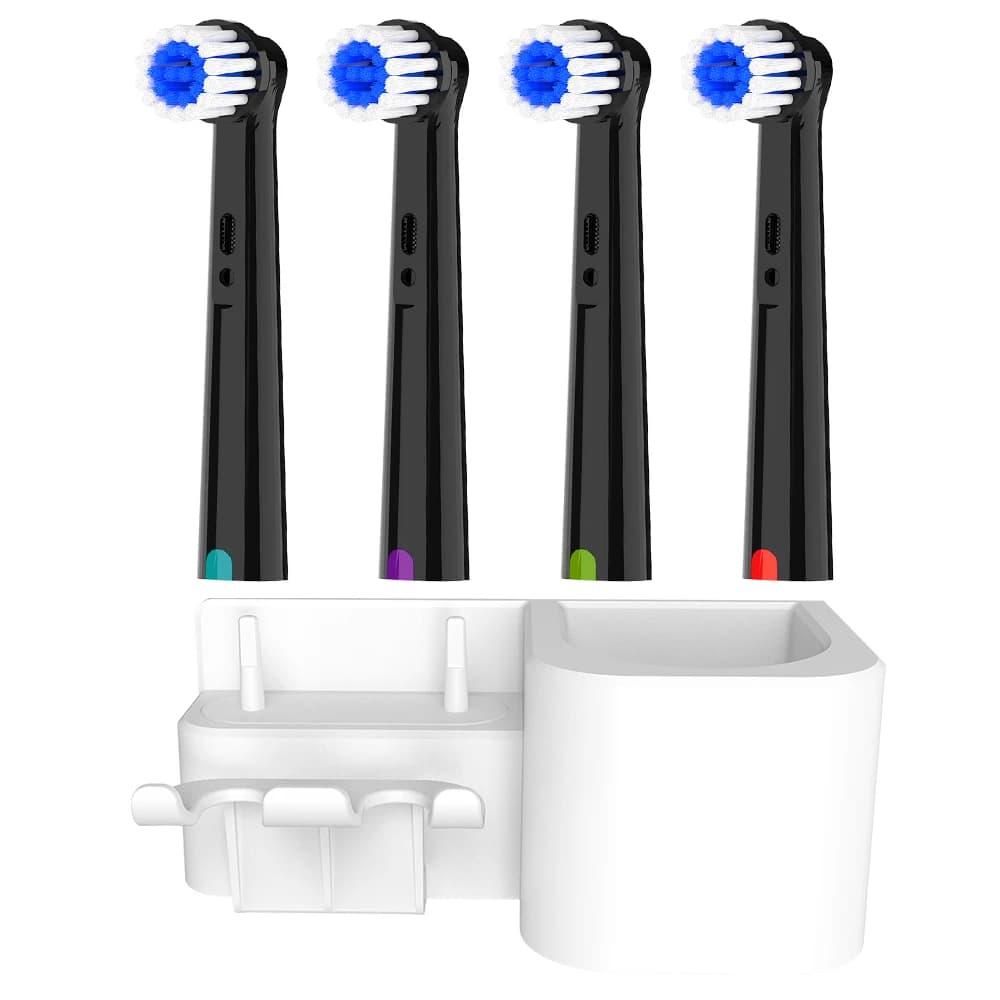 Wall brush holder compatible with Oral B electric toothbrush, 4 soft spare heads package for Pro 1000 7500