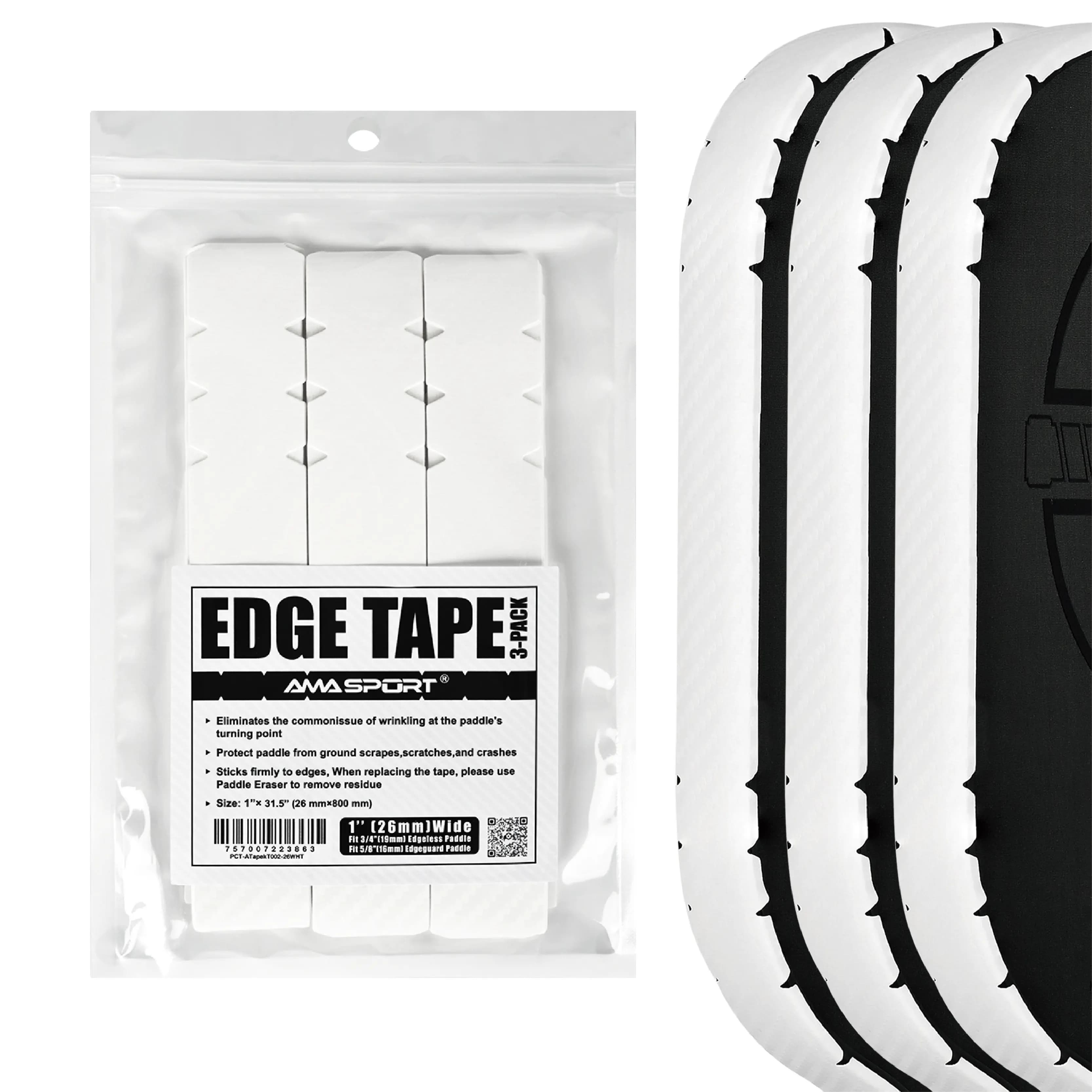 AMASPORT Pickleball Paddle Edge Tape 3K Crabon Interwoven Texture Fit Curved Edge Guard Racket Edge Protection Tapes