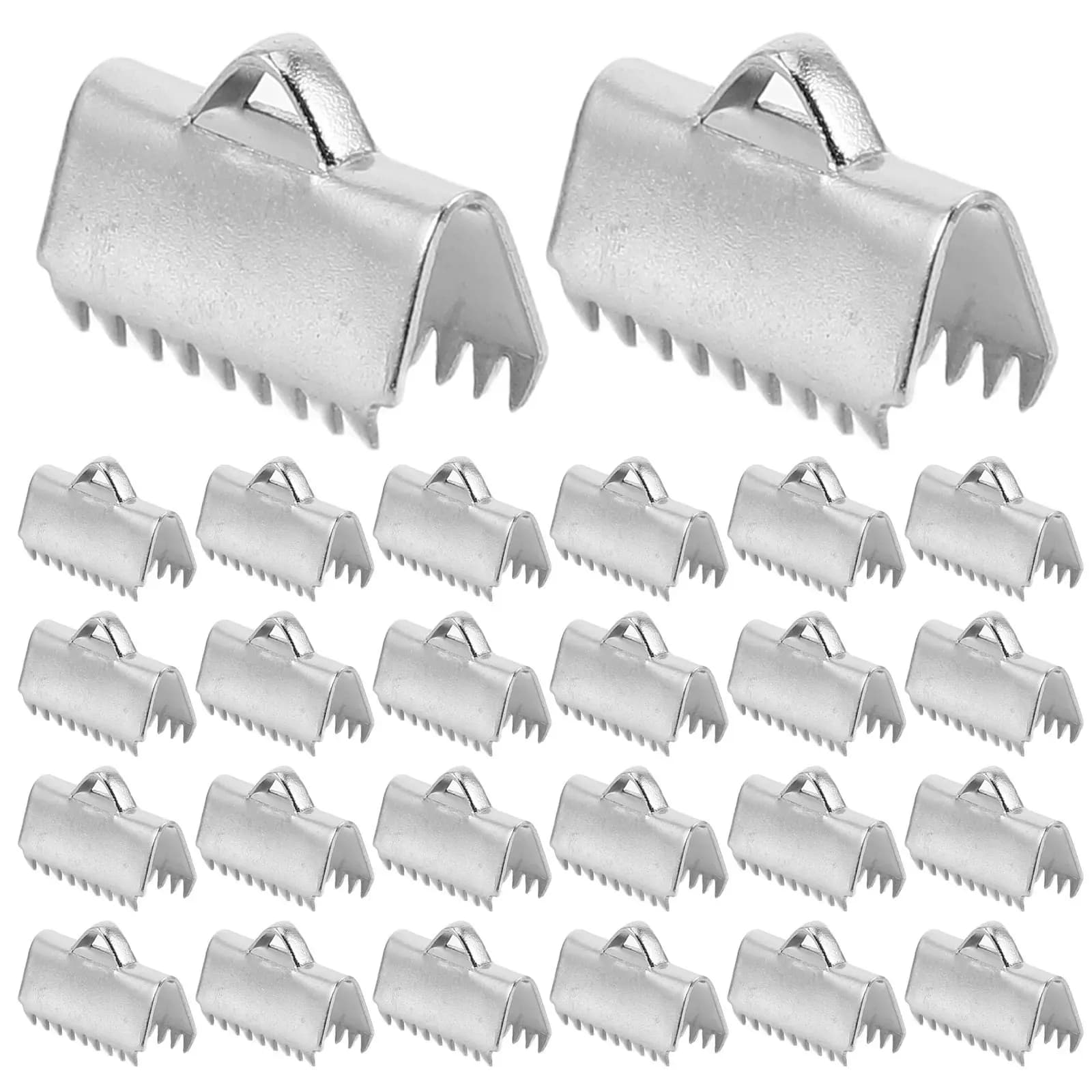 50Pcs Ribbon End Clamps 8x16mm Stainless Steel Crimp Ends Fold Over Pinch Fasteners for Cord Necklace Bracelet Jewelry
