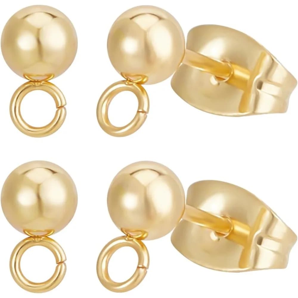 1 scatola da 100 pezzi risultati di orecchini a sfera orecchini in acciaio inossidabile placcato oro 18 carati con anello e kit per la creazione di dadi per orecchie da 100 pezzi