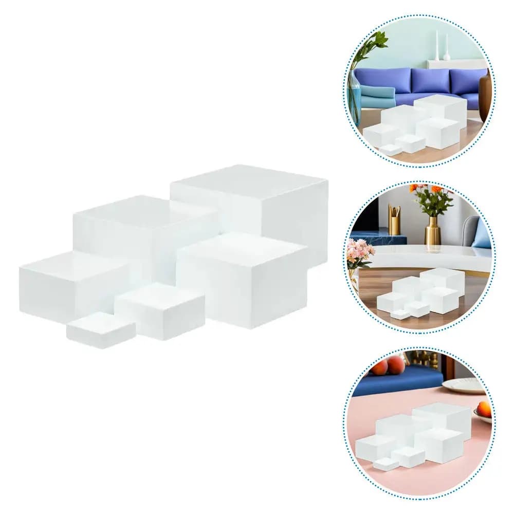 Set di 6 Alzate per Buffet a Cubo Bianche, Supporti per Torte con Fondo Cavo, Espositori in Plastica per Dessert per Feste di Compleanno, Matrimoni e Tea Party