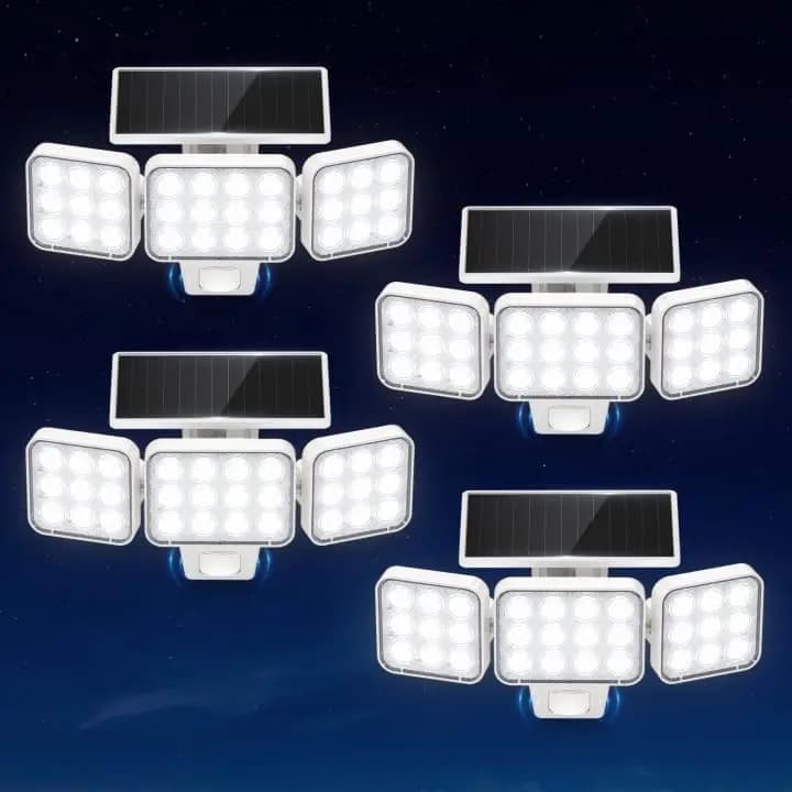 Fari Solari con Sensore di Movimento, 3500LM Luminosi, Pannello in Vetro Regolabile, Faretti di Sicurezza Impermeabili per Esterni
