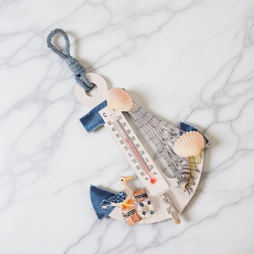 2Pcs Nautical Decor Hanging Ornaments Anchor Wall Hook Thermometer Shell Net Mediterranean Style Beach Chair Home Bedroom