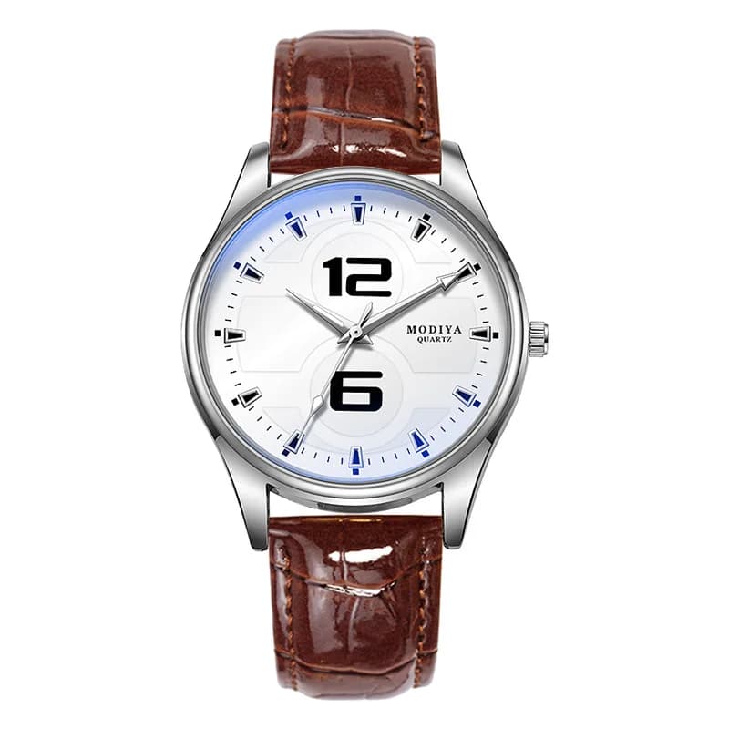 Luxury Men's Quartz Watch Blue Light Leather Strap Wristwatch Classic Business Casual Wrist Timepiece Perfect Birthday Boy Gifts