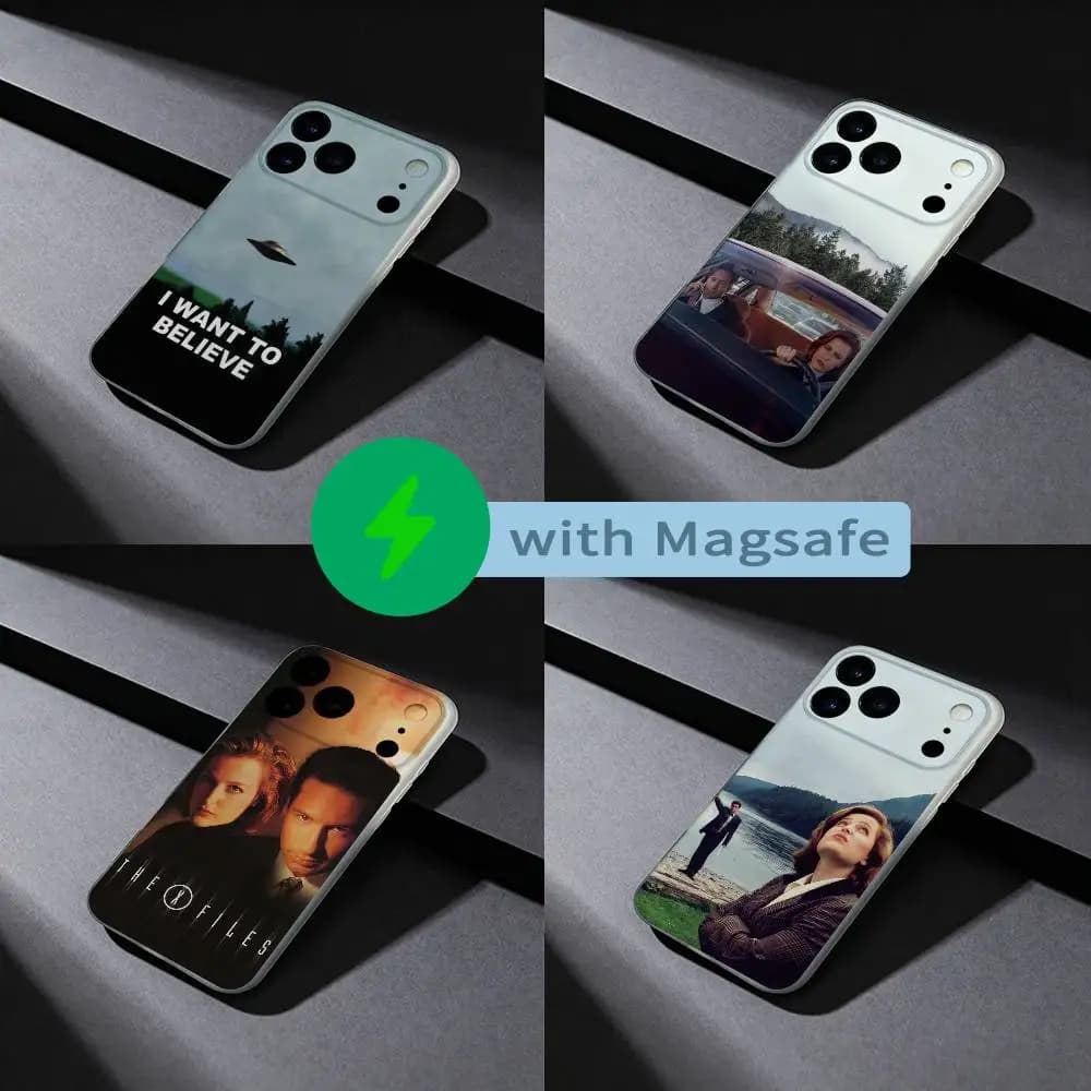 Cover per iPhone X Files Alien per iPhone 17, 16, 15, 14, 13, 12, X, XS, Pro, Max, Plus, E, Air, Mini con MagSafe Magnetico Trasparente Satinato