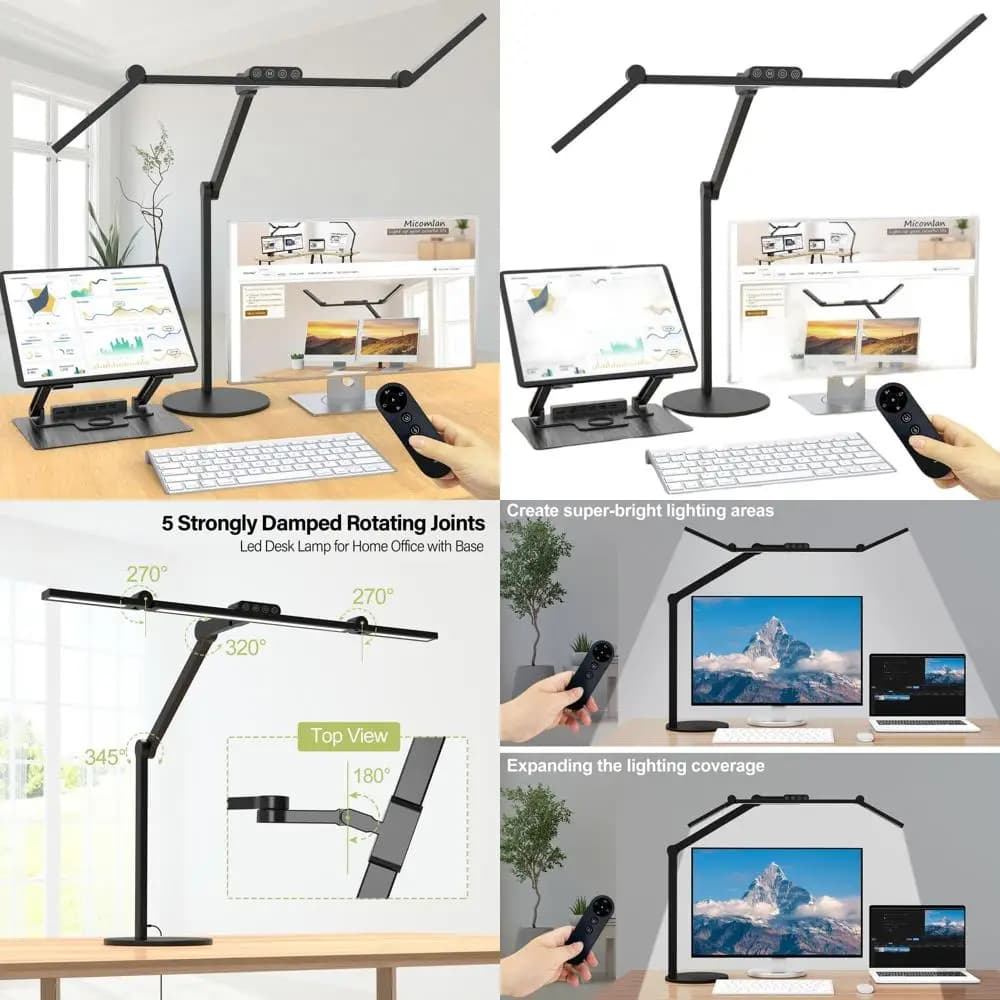 Lampada da Scrivania LED Regolabile con Telecomando, 24W con Dimmer Automatico, Lampada da Ufficio Orientabile per Casa o Lavoro