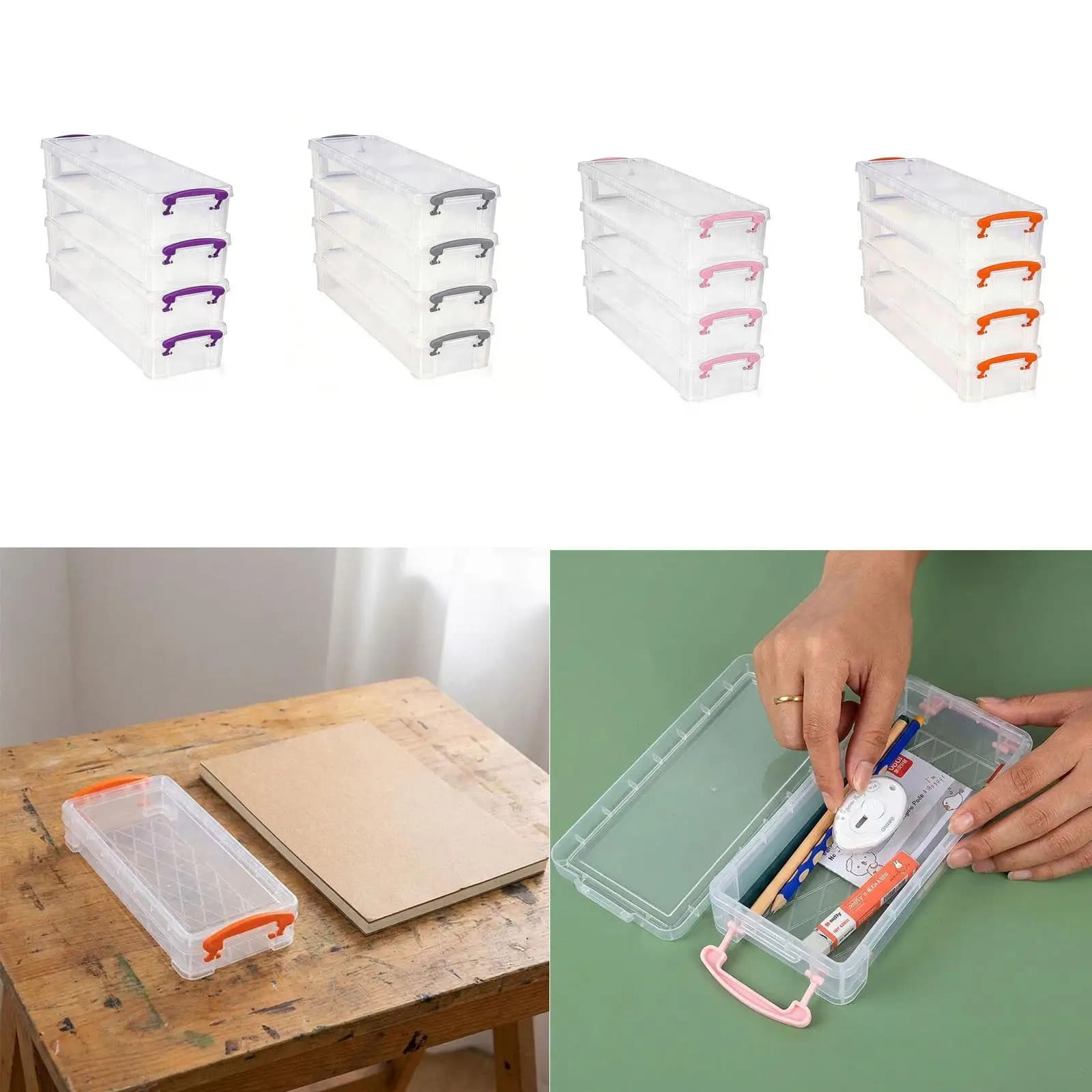 4 transparent containers for organizing objects, light containers for stationery, pencil case, for dormitory, living room, bathroom