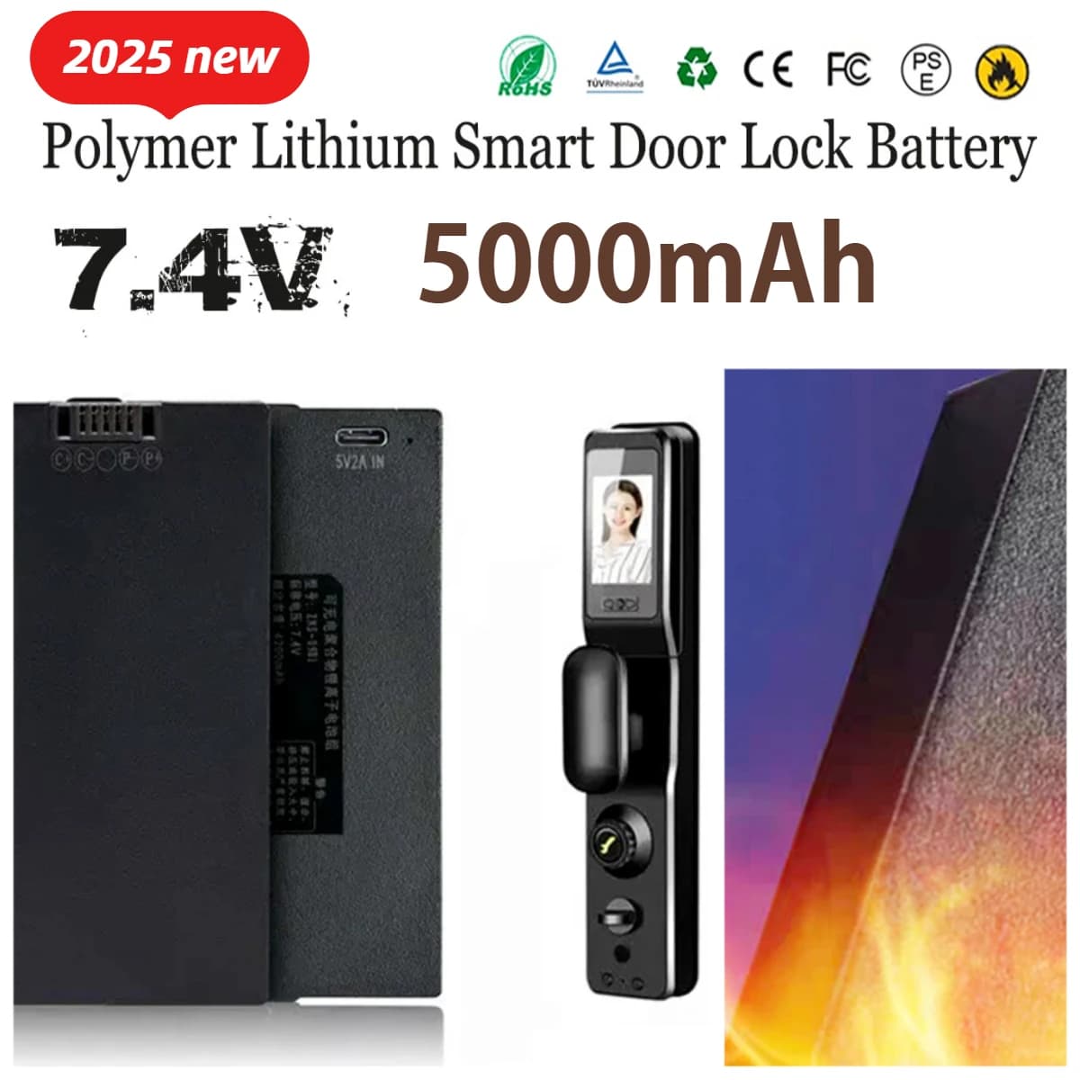 Batteria per serratura intelligente da 7,4 V 5000 mAh ai polimeri di litio ai polimeri di litio per batteria Xiaomi Bosch Haier