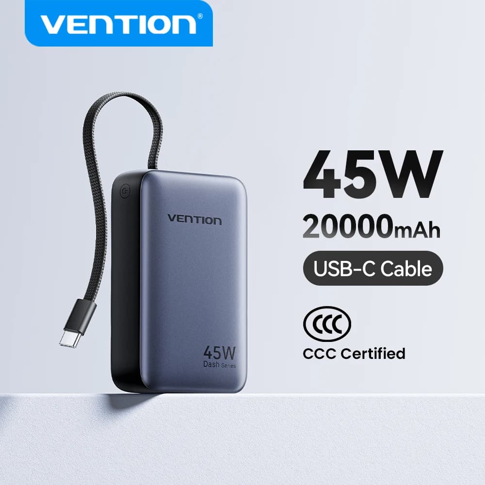 Vention CCC 45W 20000mAh Power Bank Caricatore portatile a ricarica rapida per Xiaomi iPhone Pro Max Samsung Galaxy Batteria 3C Powerbank