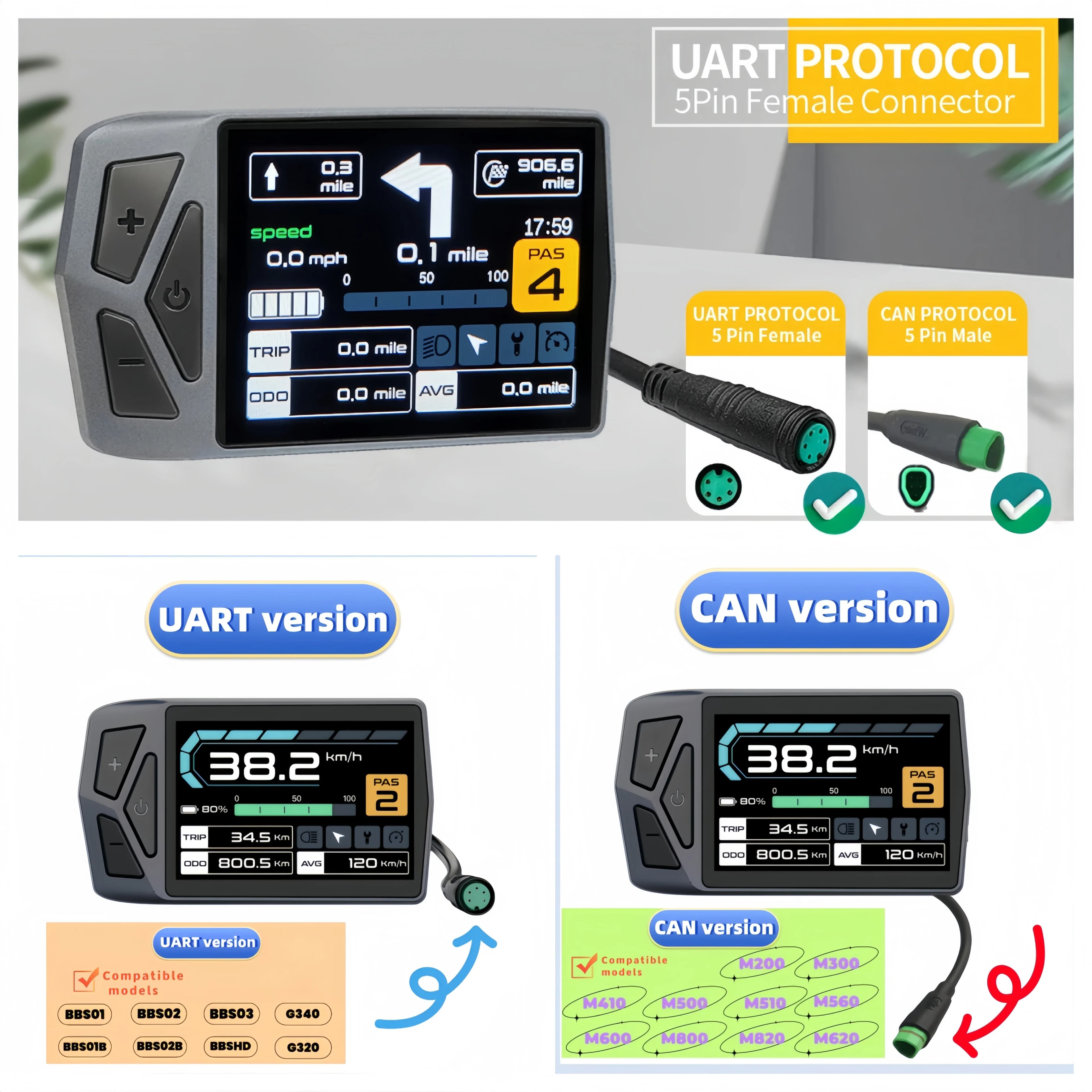 Display Bluetooth a colori BaFang EB02 per bici elettriche a pedalata assistita, protocollo CAN, compatibile con motori centrali M510, M600, M820, M800, M200, M300, M620, M500, M410