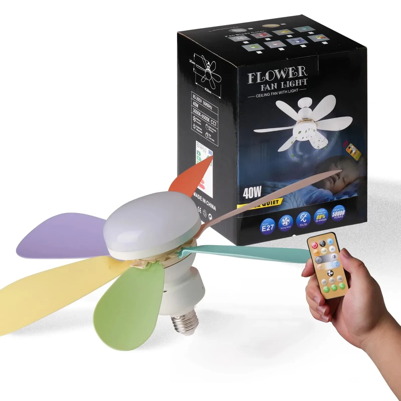 Ventilatore da soffitto con luce con telecomando E27 Ventilatore da soffitto a LED Lampade per camera Soggiorno Camera da letto Cucina Uso domestico