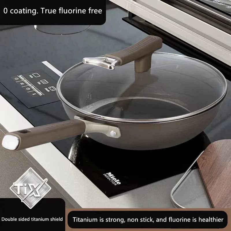 Titanium Stainless Steel Frying Pan Non-Stick Pan Uncoated Household Frying Pan Induction Cooker Gas Stove Specialized Frying
