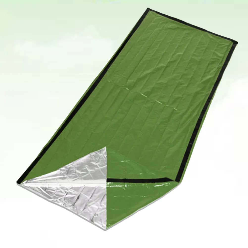 Sacco a Pelo di Emergenza Verde Portatile Termico per Sopravvivenza e Campeggio, Antivento e Resistente all'Acqua per Avventure all'Aperto