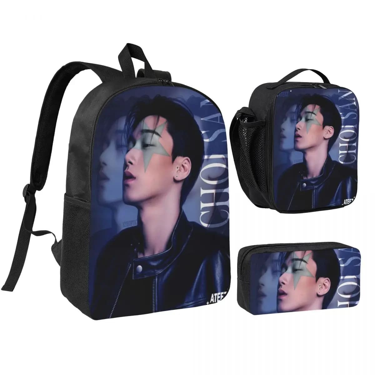 Choi San Bad Ateezs Backpack Lunch Box Pencil Boxes for Boys Girls Backpacks School bag Bookbag Set