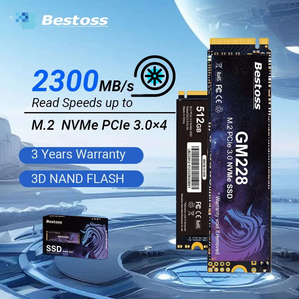 Bestoss PCIe Gen3x4 3D NAND NVMe M.2 Interfaccia SSD 256G 512GB 1TB 2TB Gen3 Unità a stato solido Gaming Intrattenimento per PC Laptop