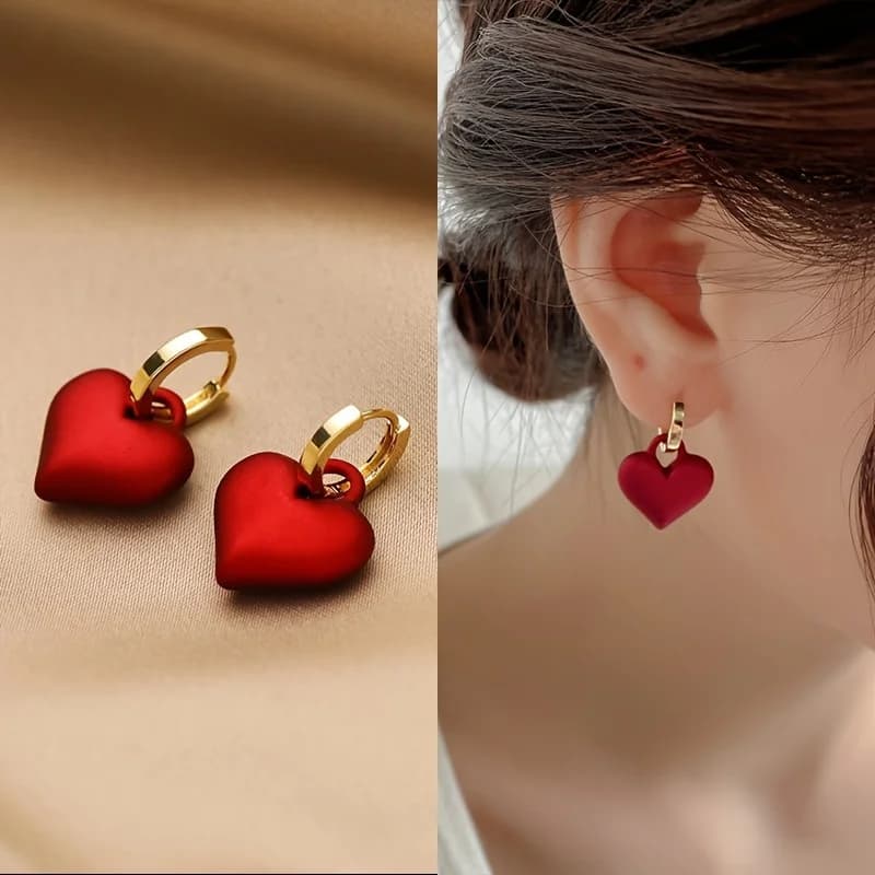Pretty Red Color Heart Drop Earring for Women Spring Festival Charm Versatile in All Seasons Suitable Daily and Wedding Occasion