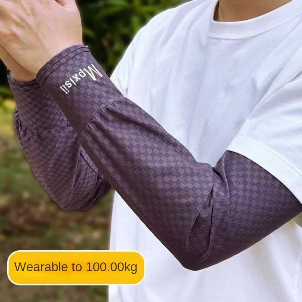 Fishing Sleeve Arm Protection Long Ice Silk Sleeves Checkered Elastic Sunscreen Arm Covers Anti-UV Mesh Cycling Gloves Summer