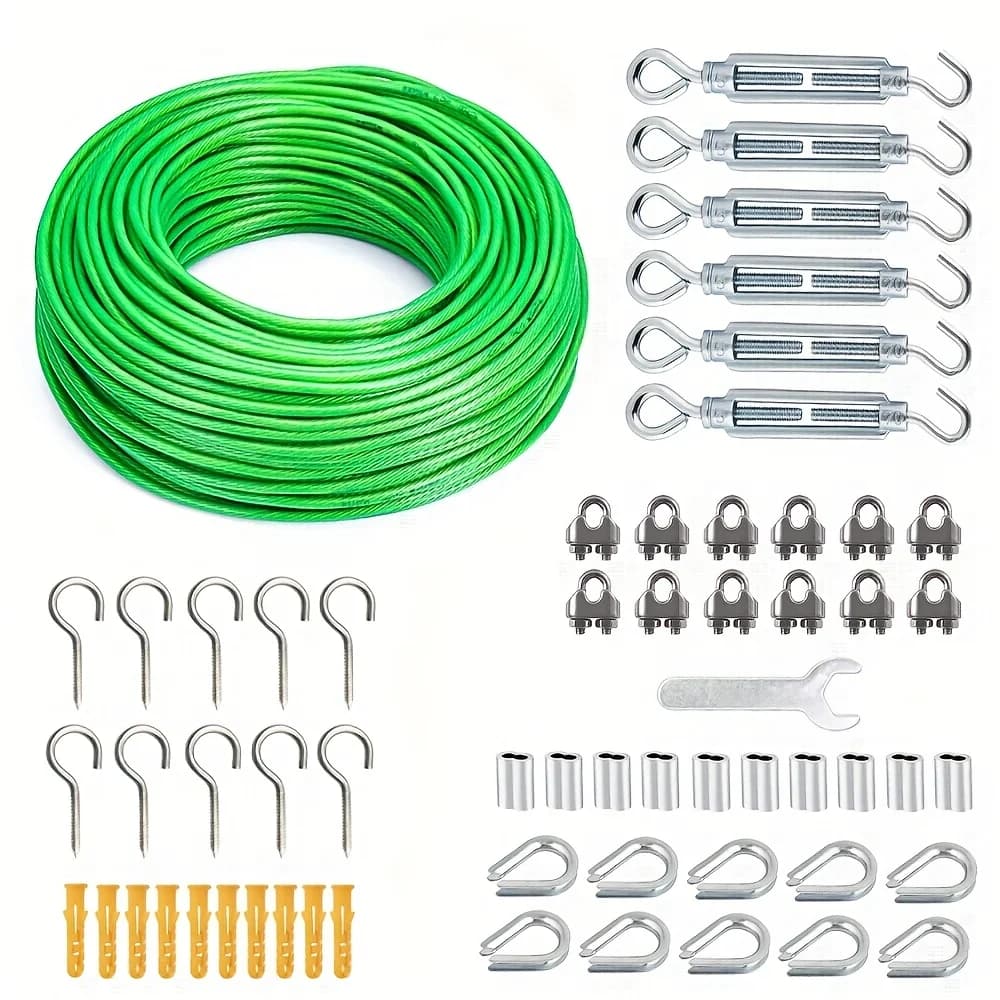 Cavo in acciaio rivestito in PVC da 5/32 pollici (4 mm di diametro), fili guida multiuso per kit di montaggio luci a stringa/filo per stendibiancheria