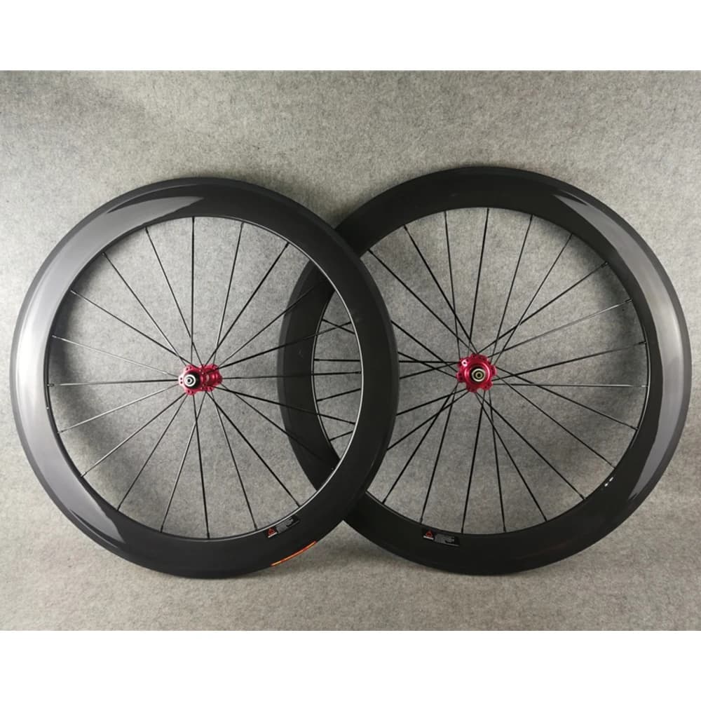 Ruote per bicicletta da strada in carbonio Set di ruote per bici Freno a disco Copertoncino lucido/Tubeless 25/28*38/45/50/55/60mm Logo argento