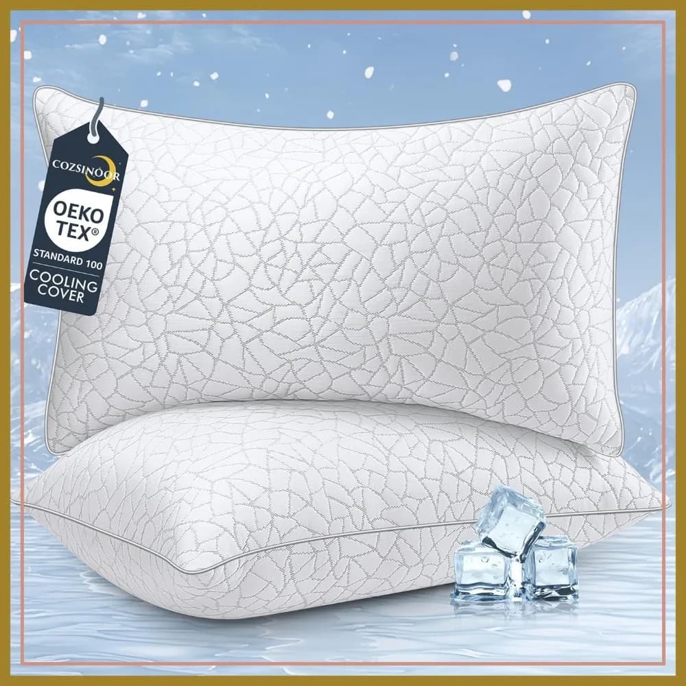 King Size Bed Pillows Set of 2 - Breathable Down Alternative for Side, Back & Stomach Sleepers, Cooling Hotel Quality Fluffy Microfiber Fill