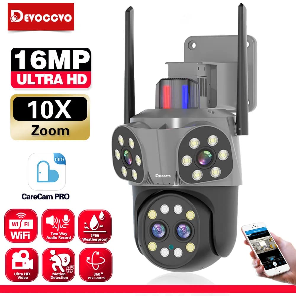 Telecamera di Sicurezza WiFi 8K PTZ 16MP con Tracciamento Automatico, Zoom 10X, Visione Notturna a Colori, Telecamera CCTV Wireless per Esterni