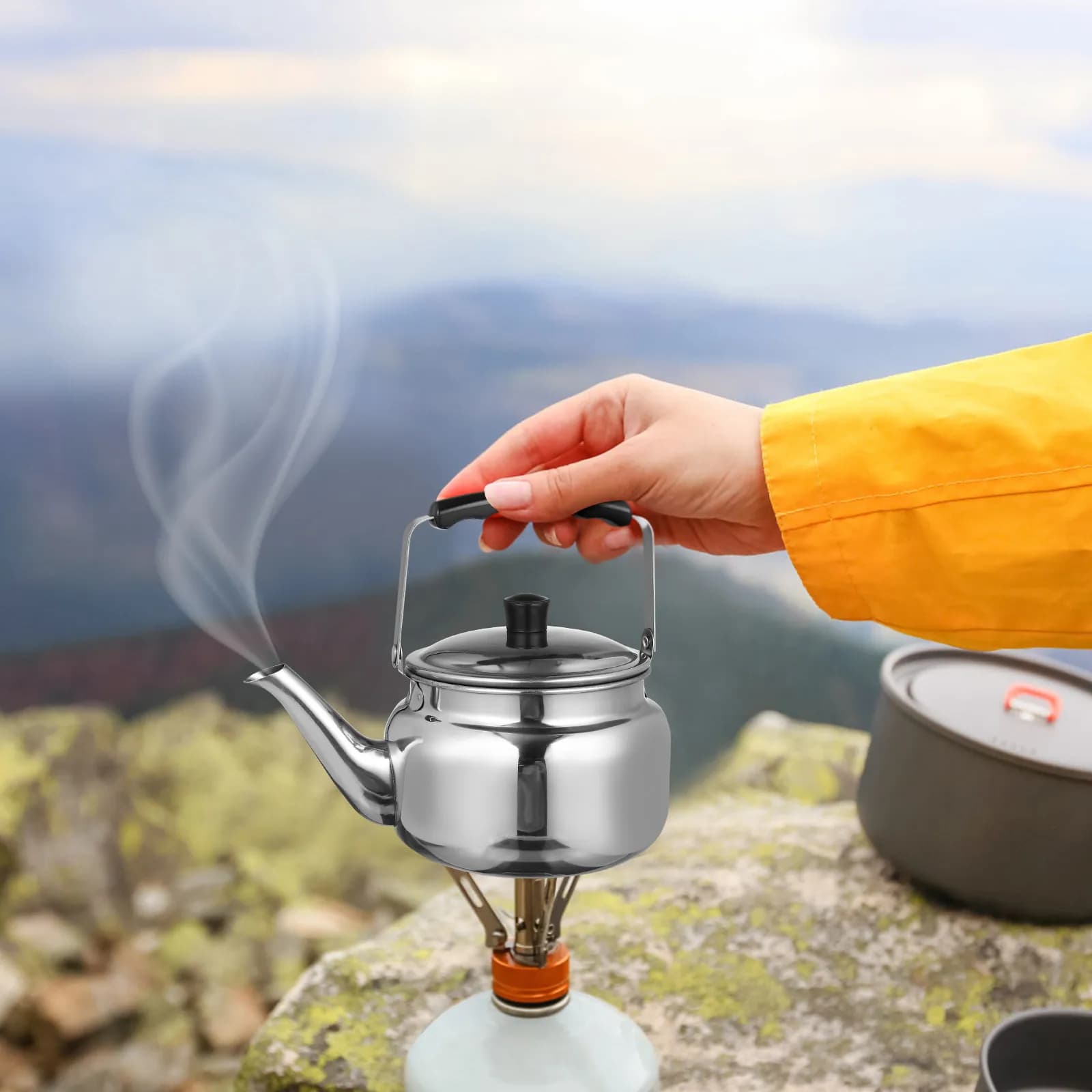Bollitore per Acqua in Acciaio Inox Pieghevole con Manico Anti-Scottatura, Portatile, Adatto per Fornelli Elettrici e a Gas, per Cucina a Induzione