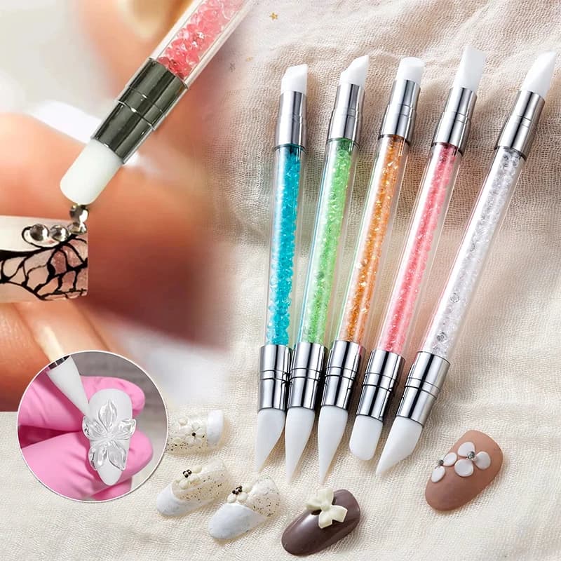 1/5Pcs Doubl Ended Silicone Sculpture Pen Sculpture Dotting Pen Silicone Nails Art Brush Manicure Carving Pen DIY Manicure Tools