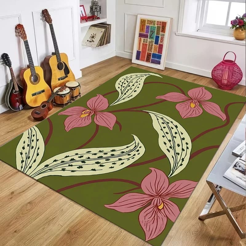 Tappeto Antiscivolo con Stampa Floreale Tropicale in Stile Art Nouveau, Lavabile e Assorbente, per Soggiorno, Camera da Letto, Cucina e Bagno