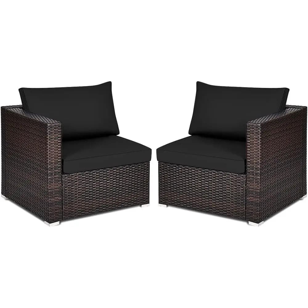 All-Weather Outdoor Rattan Loveseat Sectional Sofa Set with Cushions and Pillows for Patio, Poolside, and Balcony (Black)