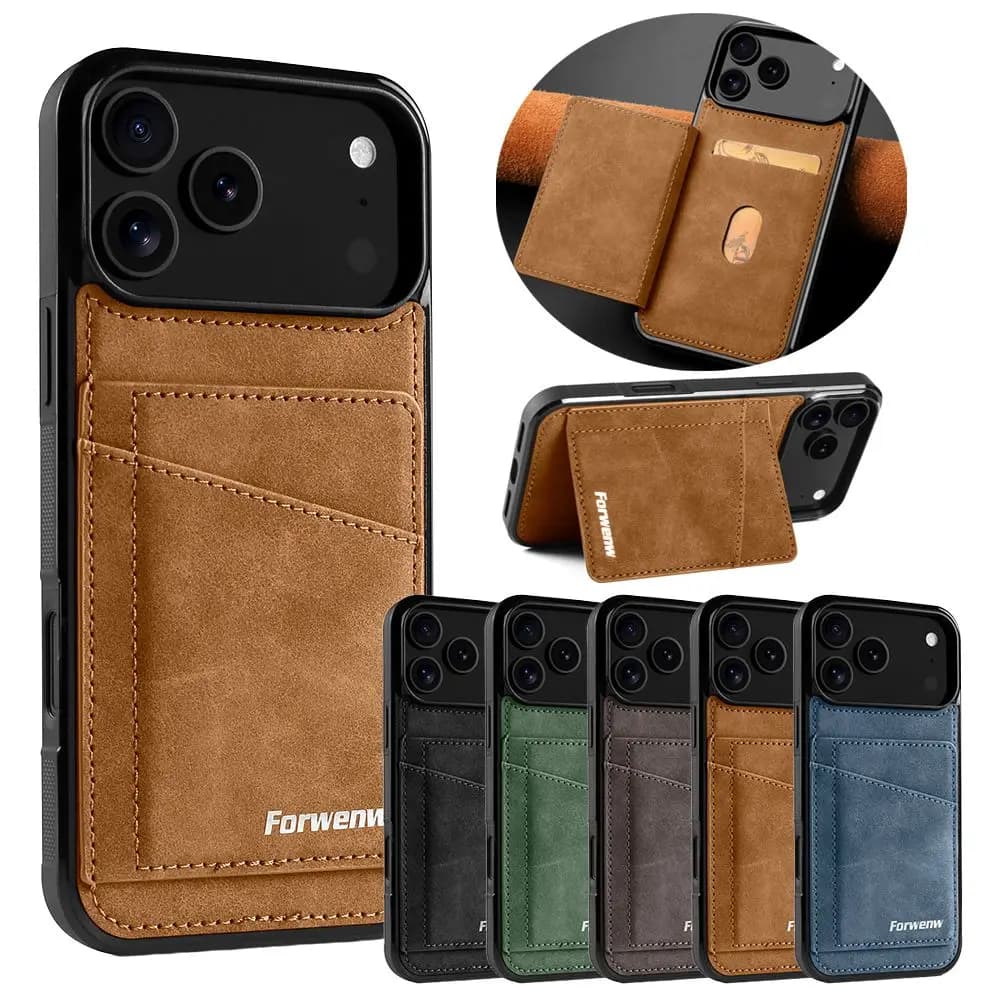 Custodia in pelle per Iphone 17 Air 16 16e Promax 15 Pro 14 Plus 13 Mini 12 11 Iphone17 Cavalletto SLots di carte Titolare della carta Copertura del telefono