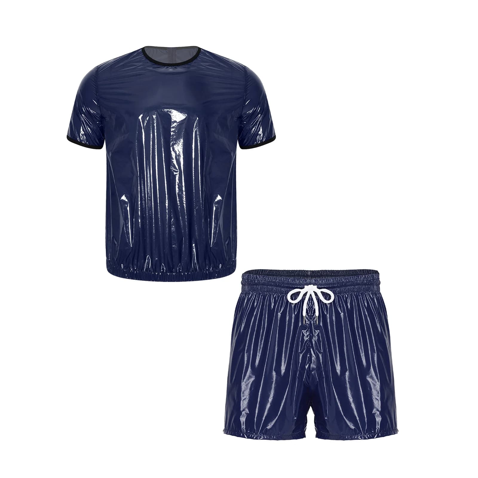 Mens Waterproof Vinyl Outfit Tank Top with Built-in Briefs Boxer Shorts Set Tracksuit Sauna for Cycling Sports Swimwear Clubwear
