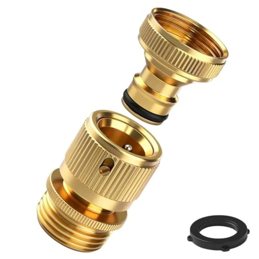 Raccordo Rapido per Tubo da Giardino 3/4 Pollici GHT in Ottone Massiccio, Connettore a Sgancio Rapido Antigoccia per Tubi
