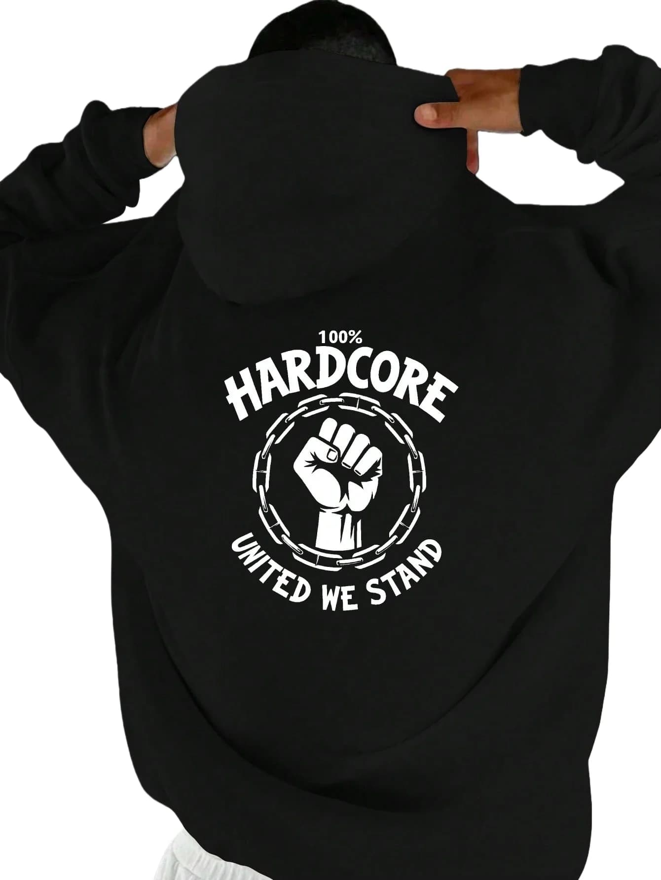 Hardcore Fist men's hoodie - punk rock street sweater with Union We Stand Fist pattern, suitable for concerts, gyms