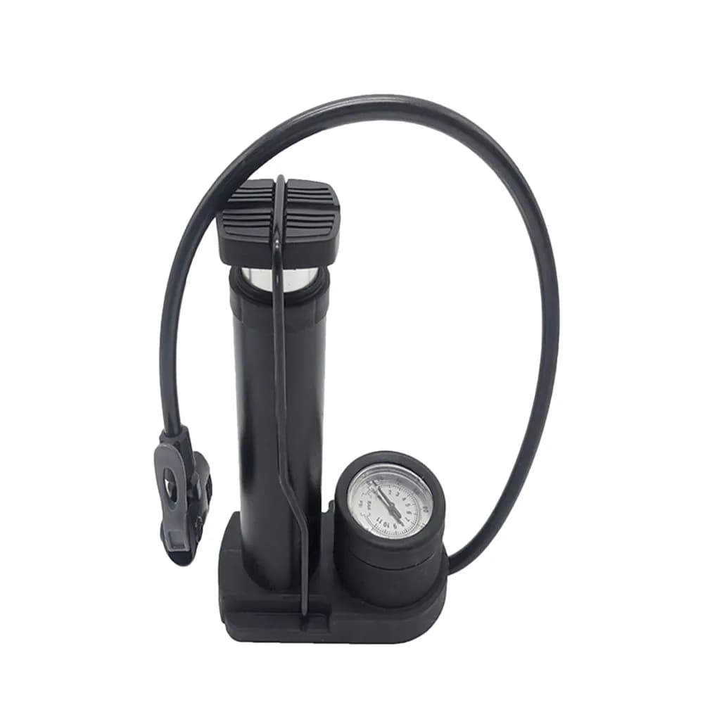 Pompa a pedale portatile mini per bici, in metallo, ad alta pressione, per gonfiaggio pneumatici, uso domestico con barometro, colore nero
