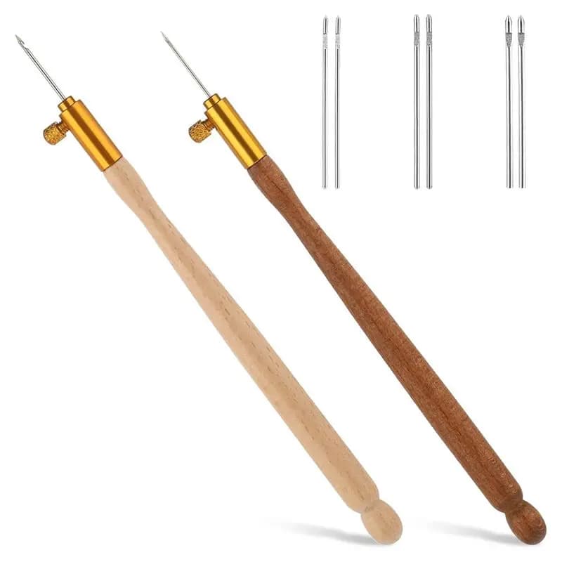 2Pcs Tambour Hooks Kit Embroidery Crochet Hook Wood Handle Tambour Embroidery Kit For Embroidery Sequin Beading Knitting Top-Rat