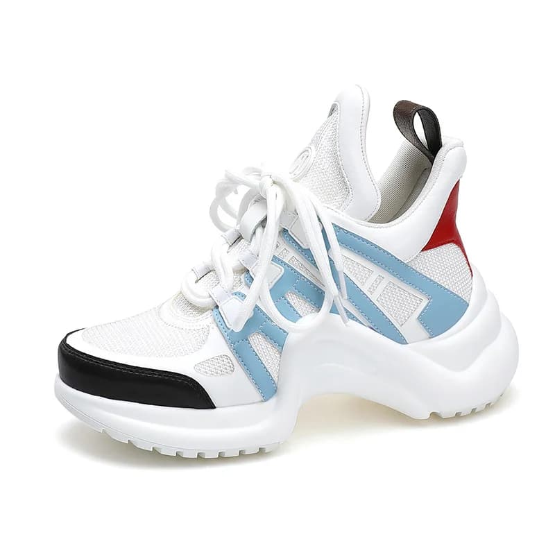 Breathable PU mesh gymnastics shoes for spare time Vulcanized shoes with laces fashion woman casual shoes with thick sole of luxury blend 2025