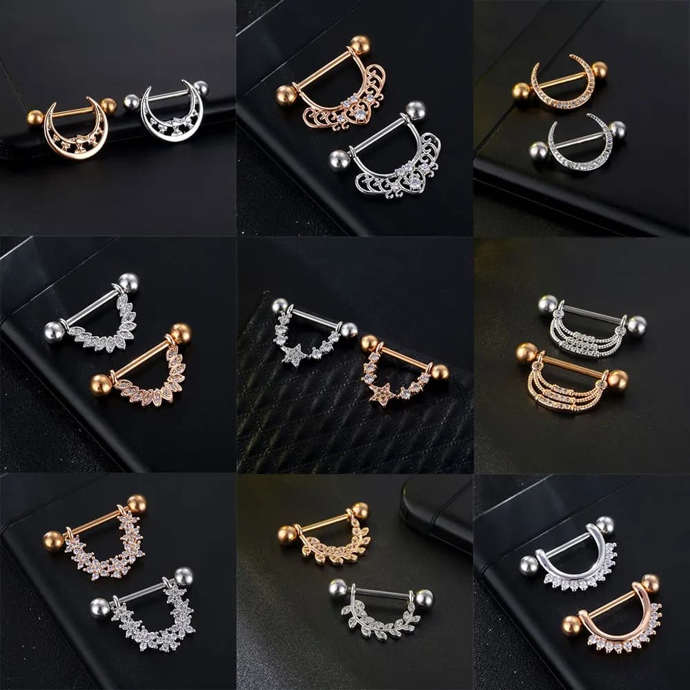Anello per capezzoli sexy in acciaio inossidabile con zirconi a forma di U, bilanciere per capezzoli, piercing all'elica, gioielli per unghie papilari per il corpo