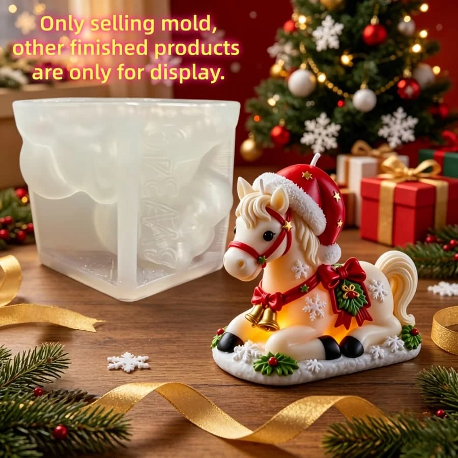 DIY Christmas hat wearing horse candle silicone mold, lying on the snow horse resin gypsum mold, Christmas gift