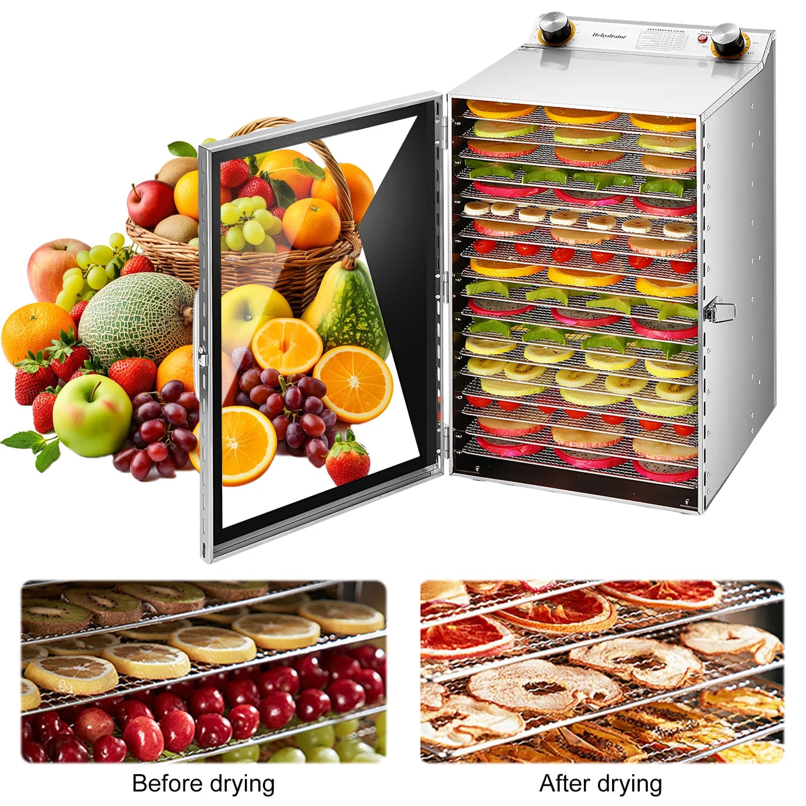 Essiccatore ad aria per frutta secca, disidratatore per alimenti a 18 strati, per carne, frutta, verdura, manzo, erbe