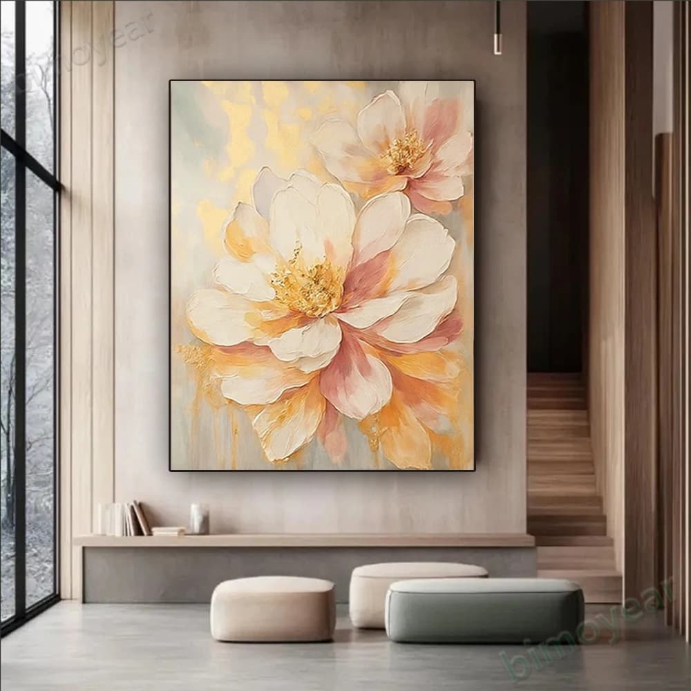 100% hand drawn yellow flowers abstract oil painting original wall painting home living room decoration paint interior aesthetic