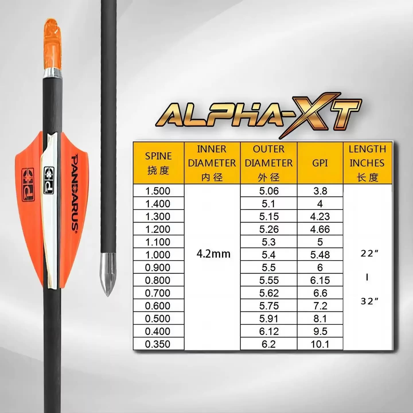 PANDARUS ALPHA-XT 12pcs ID 4.2mm 30inch Spine350-1500 Archery Bow Practice Target Hunting Shooting Arrows
