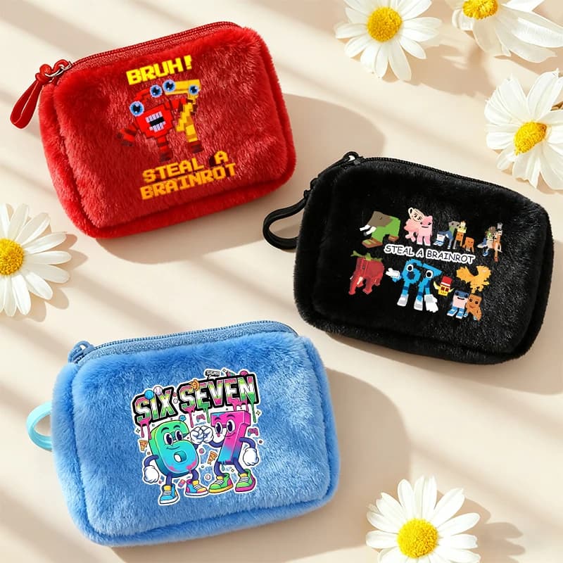 Ruba A Brainrot Portamonete per bambini in peluche Simpatico anime Stampa Kawaii Ragazzi Portafoglio portatile Uomo Chiave Carta di credito Mini Borsa Giochi per feste Regalo