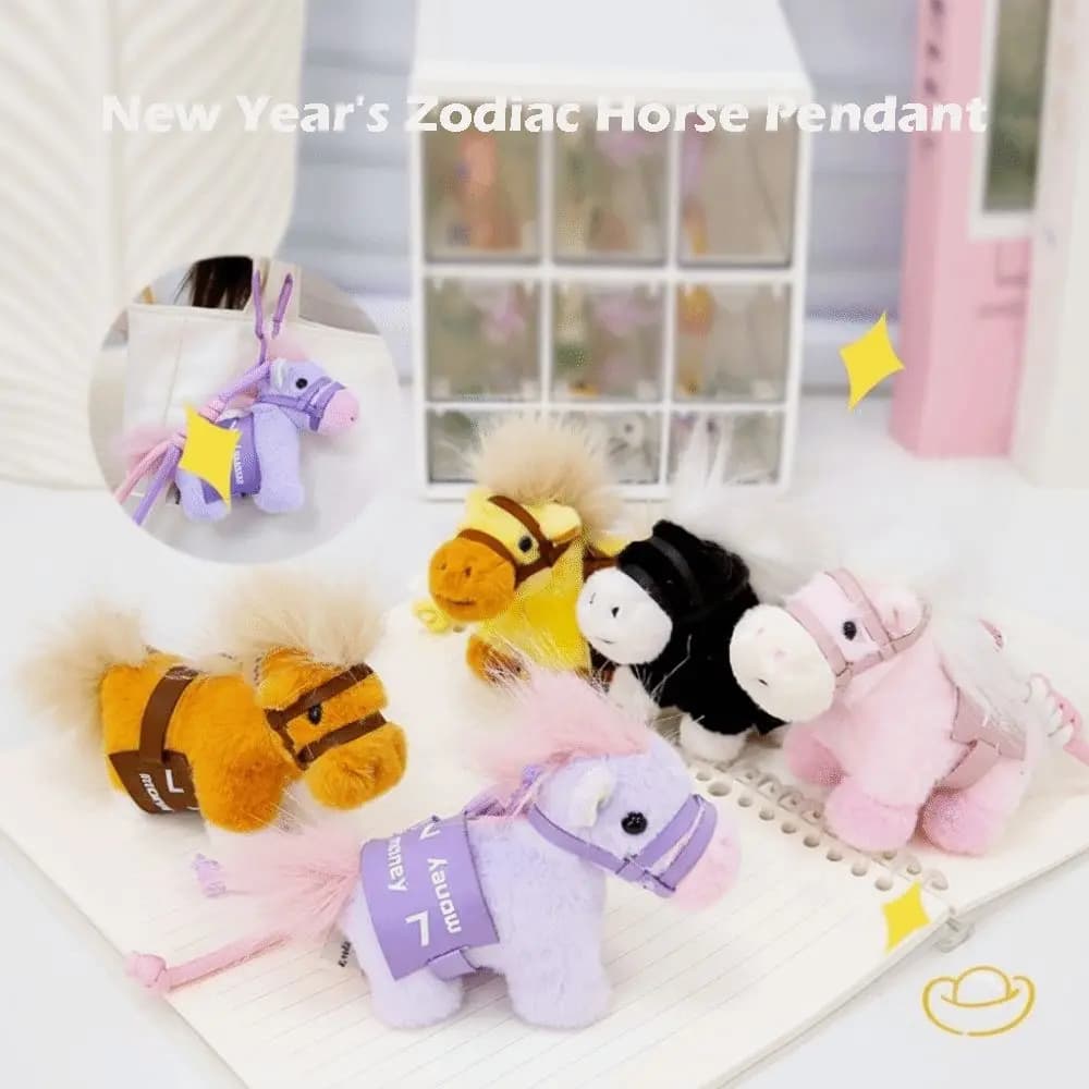 Borsa divertente Cavallo Pendenti Cartone animato Peluche Cavallo ripiene Mini formato Zodiaco Cavallo Anno Giocattoli Regalo di Capodanno per l'anno del cavallo