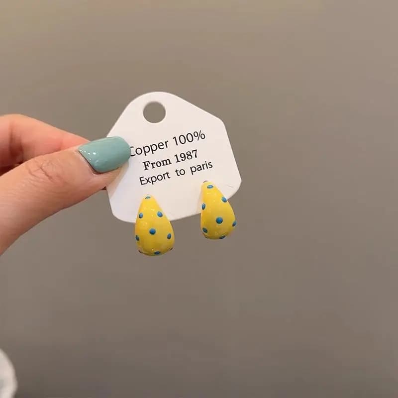Geometric Enamel C-Shaped Hoop Earrings Sweet Dot Design Hypoallergenic Trendy Jewelry for Women Holiday Gift