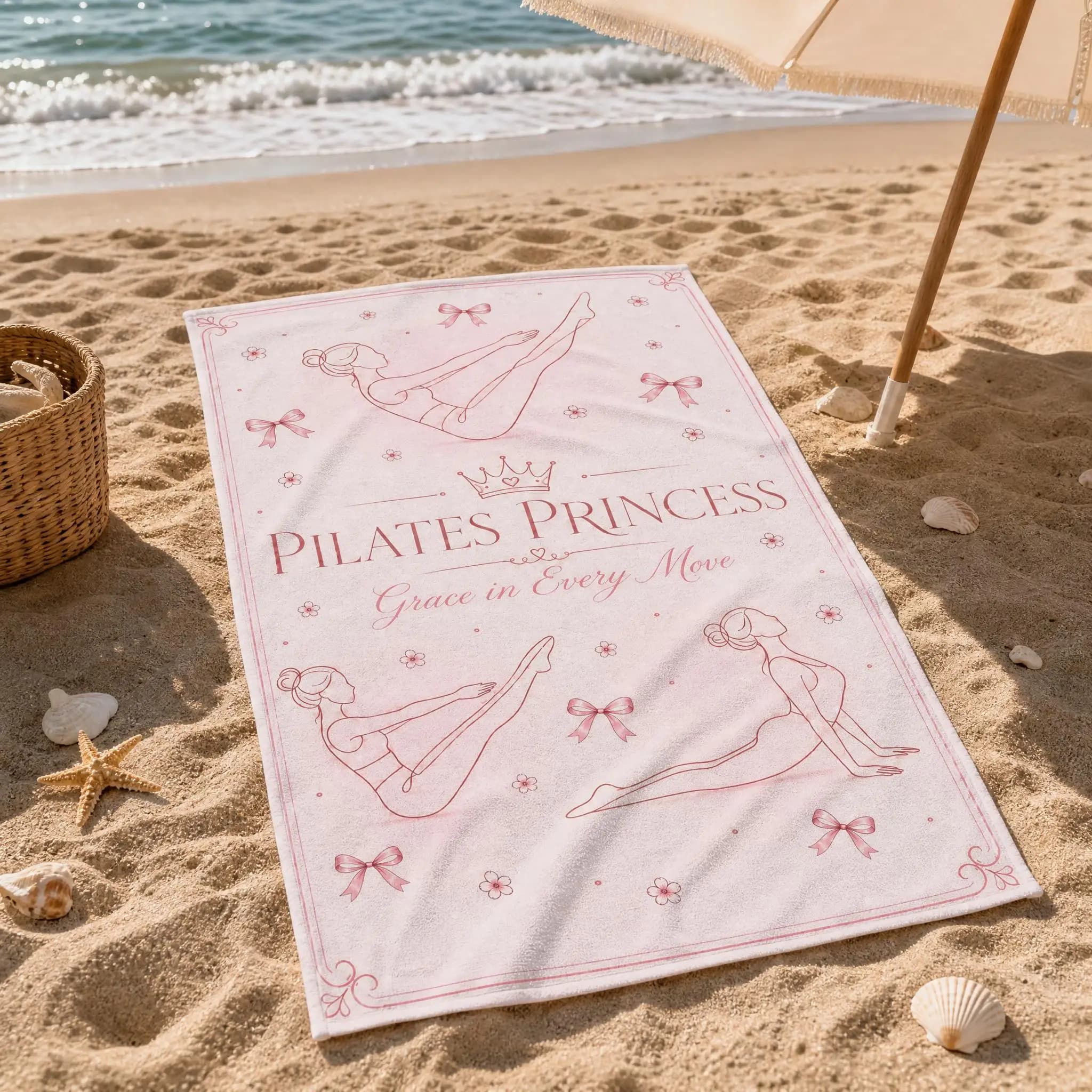 Coquette Pilates Princess Pink Bow Floral Beach Towel Quick Dry Microfiber Yoga Swimming Pool Bath Towel