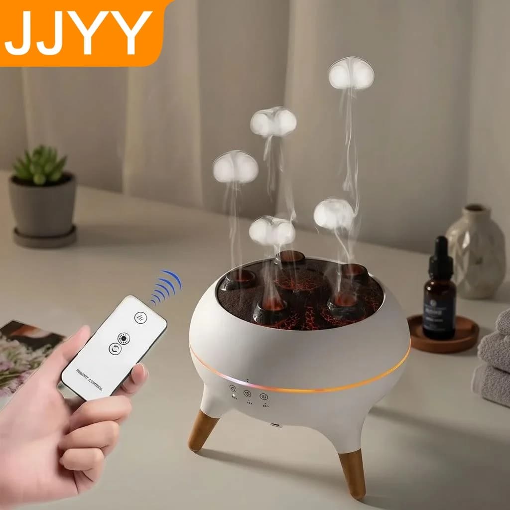 Umidificatore a Nebbia Fredda a Forma di Medusa Dinamica per Camera da Letto, Silenzioso 28dB, Diffusore di Aromi con 7 Luci Colorate e Spegnimento Automatico