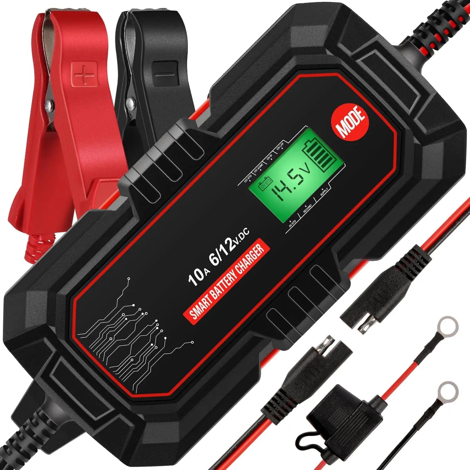 Caricabatteria per auto intelligente da 10 A, mantenitore di mantenimento 6 V/12 V per moto, tosaerba, barca